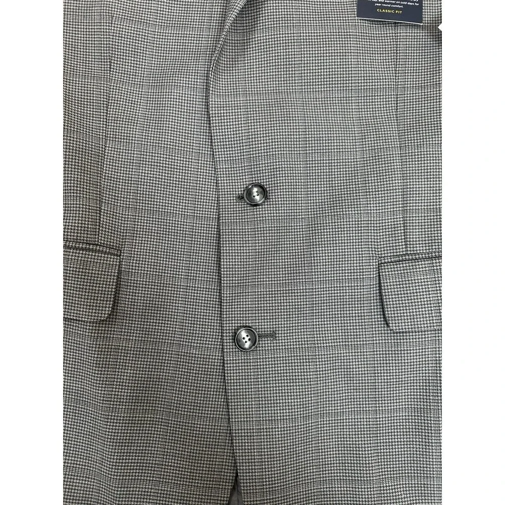 Stafford CoolMax EcoMade Mens  Gray Houndstooth Wool Blend Blazer Jacket Size40R